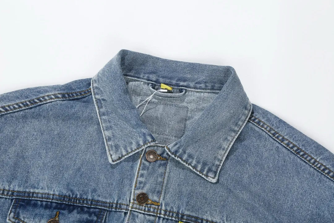 P260💰GA101 GALLERY DEPT. 22fw Vintage Andy Denim Jacket embroidered black logo washed distressed denim jacket denim jacket couple same style Size: S-XL
